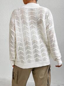 Flirla 加大码高领镂空针织落肩套头毛衣秋冬毛衣 - 白色 - 查看 2