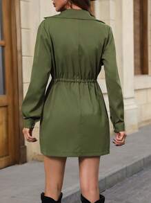 SHEIN Clasi Gabardina de cuello cascada de cintura con cordón de hombros caídos - Verde militar - Ver 2