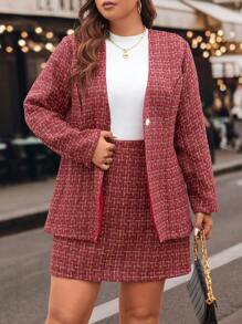 Calvaya Plus Áo khoác và váy in họa tiết kẻ sọc phía trước - Đỏ - Xem 4