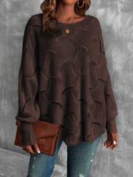 EMERY ROSE Lantern Sleeve Pointelle Knit Sweater,Long Sleeve Tops Knit Pullover Fall Winter Outfit