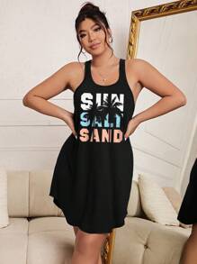 Plus 椰子树 & 字母图案睡衣睡裙