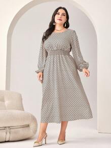 Mulvari Plus Allover Print Lantern Sleeve Dress - Multicolor - View 4