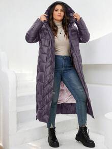 HaiLuoZi Plus Zip Up Hooded Padded Coat - Purple - View 3