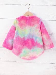 SHEIN Young Girl Tie Dye Open Front Teddy Coat - Multicolor - View 2