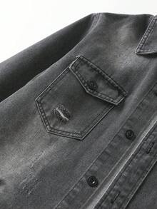 男大童1入組翻蓋口袋破洞牛仔襯衫 - 灰色 - 查看 5