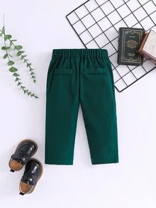 男嬰素色斜口袋長褲 - 墨綠色 - 查看 2