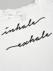 sosiwon Letter Graphic Lace Trim Wide Strap Top - White - View 2