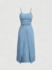 SHEIN MOD Ring Front Cami Dress - Dusty Blue - View 1