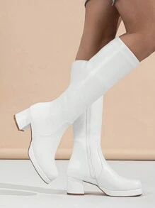 European And American Fashion Square Toe Side Zipper Waterproof Platform Chunky Heel Knee-High Boots For WomenIdeal With Fall Clothes