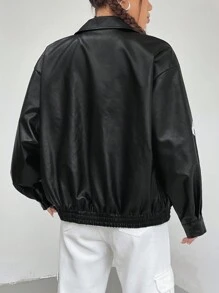 SHEIN X MariajoseGi Muchica 女式骷髏手印翻領夾克 - 黑色 - 查看 3