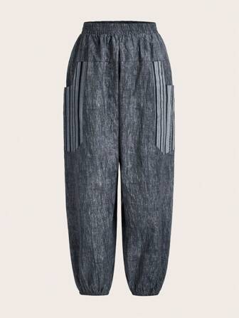 Hippie Gestreifte bedruckte Hose mit seitlichen Taschen