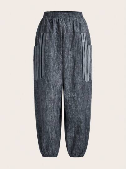 Hippie Gestreifte bedruckte Hose mit seitlichen Taschen