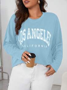 SHEIN Essnce Talla grande Camiseta de hombros caídos con estampado de letra