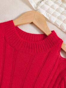 SHEIN 女大童挖肩條紋針織毛衣洋裝 - 紅色 - 查看 3