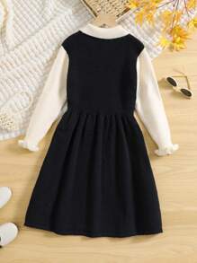 SHEIN Tween Girl Floral Pattern Flounce Sleeve Sweater Dress
