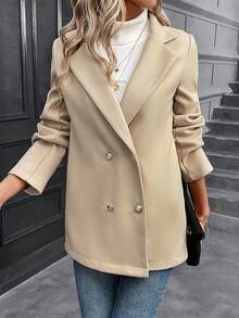 SHEIN LUNE Cổ áo Đôi ngực Áo vest - Lạc đà - Xem 6