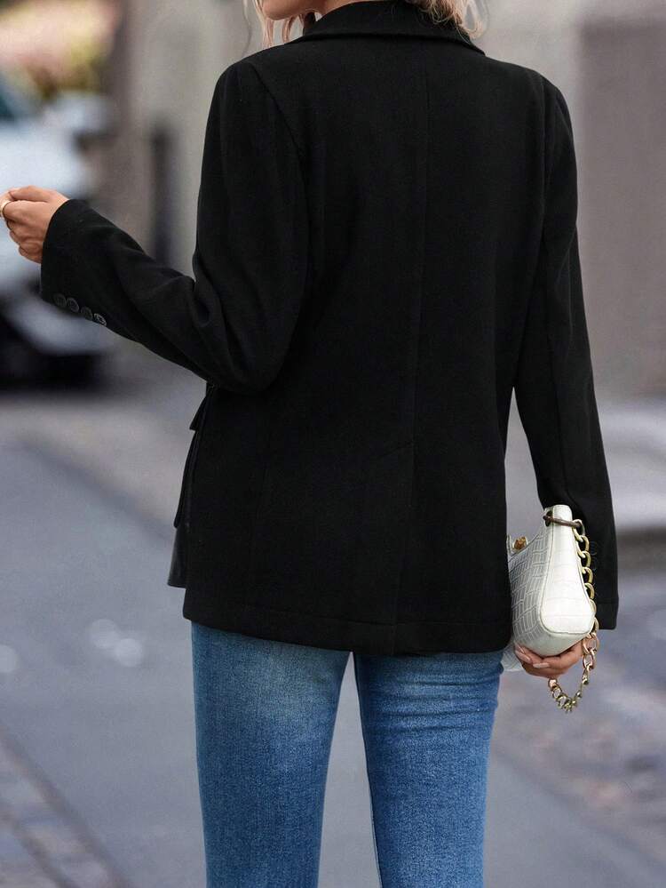 Women'S Pu Patchwork Flap Pocket Blazer