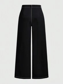 ROMWE PUNK Skull & Fire Print Wide Leg Pants, School - Black - View 2