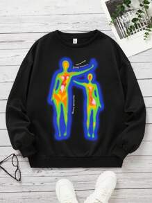 青少年女孩反光人物和字母圖案運動衫 - 黑色 - 查看 1