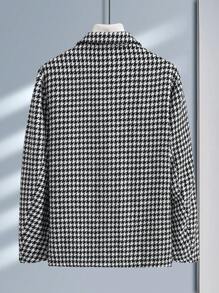 Manfinity Hypemode Loose Fit Men's Houndstooth Tweed Overcoat With Flap Pocket And Letter Patch Detail - Black and White - View 2