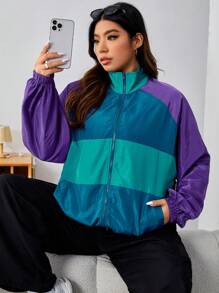 SHEIN EZwear Hơn Khối màu Tay Raglan Dây kéo Windbreaker Jacket - Nhiều màu - Xem 1