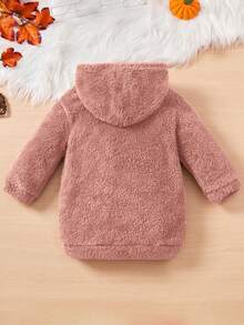 SHEIN Baby Girl Letter Patched Detail Teddy Sweatshirt Dress - Pink - View 2