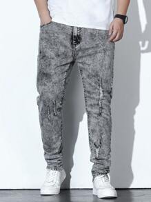 Extended Sizes Men Plus Ripped Jeans