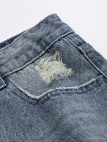 FRIFUL Ripped Straight Leg Jeans - Blue - View 3