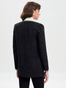 SHEIN BIZwear Contrast Trim Button Front Tweed Overcoat - Black - View 2