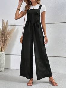 SHEIN VCAY Solid Wide Leg Overall Jumpsuit Without Tee - Blue and White - View 1