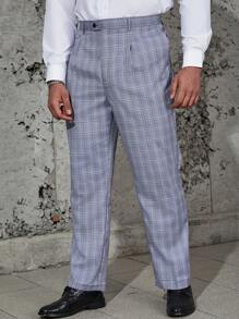 Manfinity Mode Men Plus Plaid Slant Pocket Suit Pants - Dusty Blue - View 5