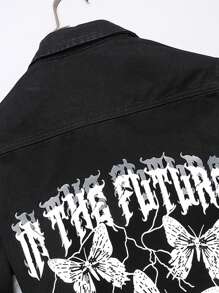 Manfinity LEGND Men Butterfly & Slogan Graphic Denim Shirt - Black - View 3