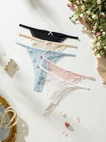 Shein Underwear&Sleepwear Basics 5 Packungen Spitzen-Trim Schleifen-Vorder Sexy String