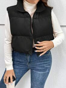 SHEIN Essnce Áo khoác đệm có khóa kéo Plus - màu đen - Xem 5