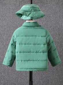 Young Boy 1pc Snap Button Front Padded Coat & Hat - Green - View 2