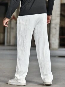 Manfinity Homme 男士素色直筒褲 - 白色 - 查看 2