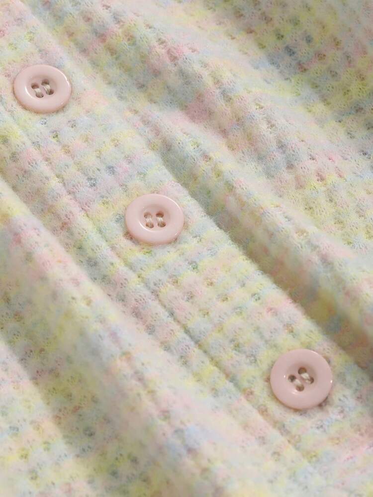 Space Dye Button Front Crop Tee Long Sleeve Women Tops