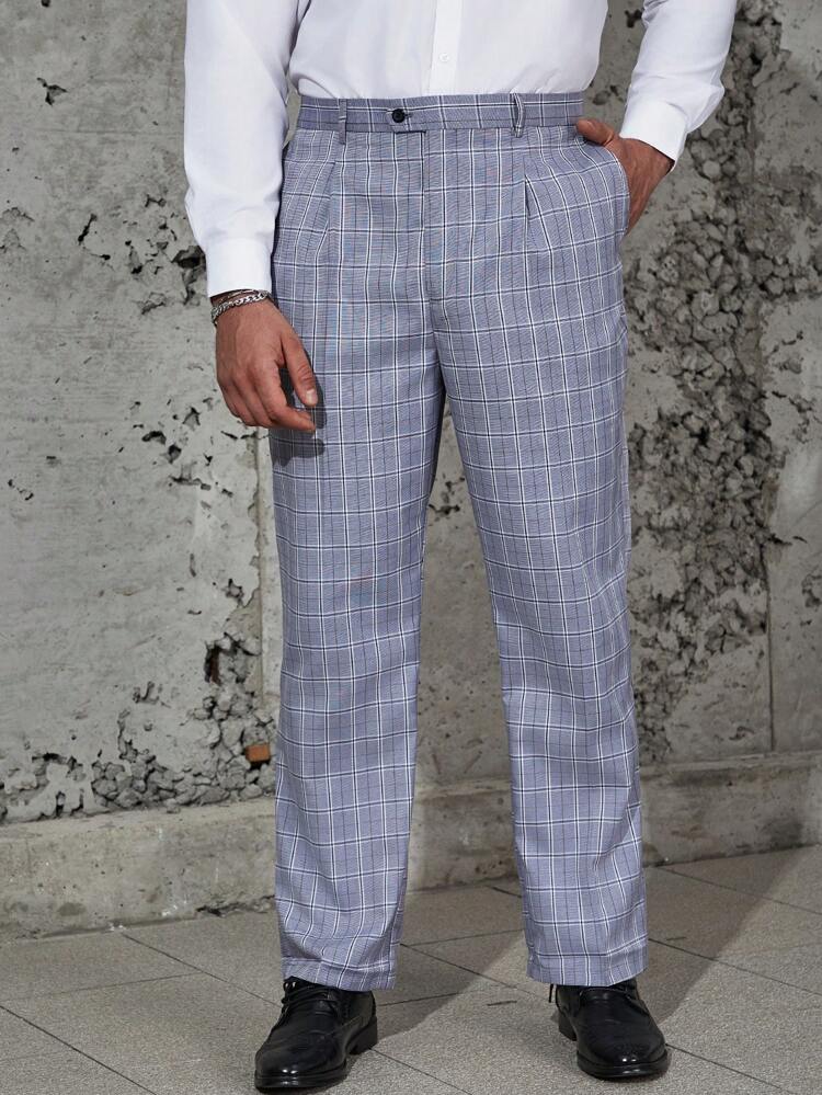 Men Plus Plaid Slant Pocket Suit Pants