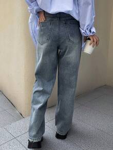 FRIFUL Ripped Straight Leg Jeans - Blue - View 2