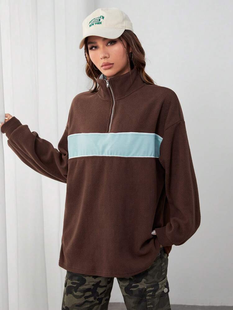 Colorblock Half Zip Drop Shoulder Sweatshirt