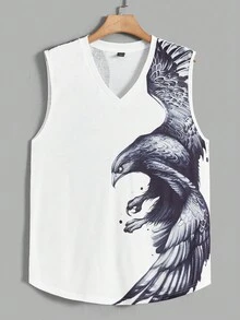 Manfinity LEGND Hombres Top tank con estampado de águila - Blanco - Ver 4