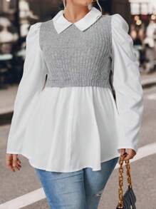 Calvaya 加兩色泡泡袖荷葉邊 2 合 1 上衣 - 白色 - 查看 4