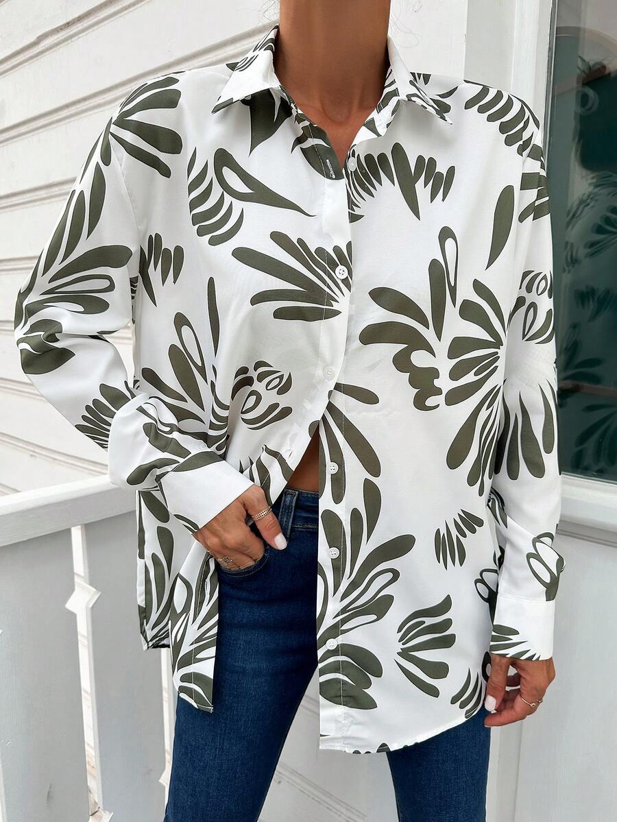 EURMUSE 植物印花落肩襯衫洋裝 - 彩色 - 查看 1