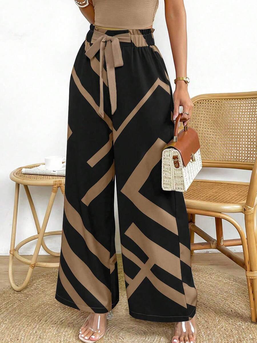 Chiquease 几何印花束带阔腿裤 - 黑色 - 查看 1