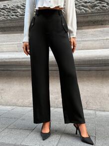 EURMUSE 素色斜口袋直筒西裝褲