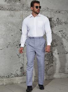 Manfinity Mode Men Plus Plaid Slant Pocket Suit Pants - Dusty Blue - View 3