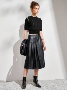 Anewsta Solid Pointelle Knit Top - Black - View 7