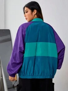 SHEIN EZwear Hơn Khối màu Tay Raglan Dây kéo Windbreaker Jacket - Nhiều màu - Xem 2