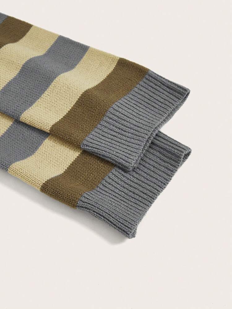 Plus Striped Pattern Drop Shoulder Crop Sweater
