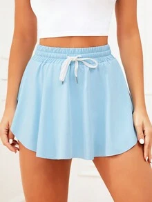 Falda pantalón deportiva con dobladillo cruzado y cordón en la cintura - Celeste - Ver 5